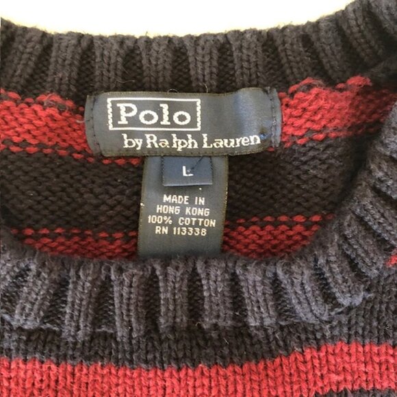 RALPH LAUREN POLO Cotton Crewneck Blue Red Stripe Sweater Boy Large - Picture 8 of 15